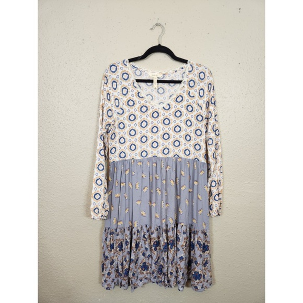 Matilda Jane Dress Long Sleeve Tiered Floral‎ Print Casual Blue Size M